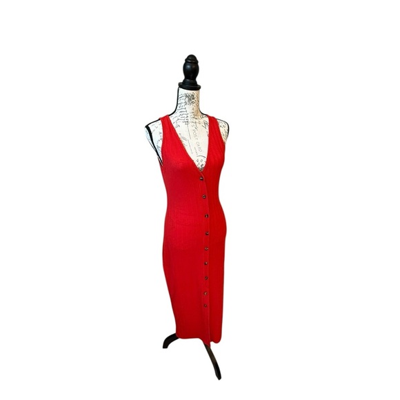 unknown Dresses & Skirts - Textured and Fitted Red Button-Down Dress